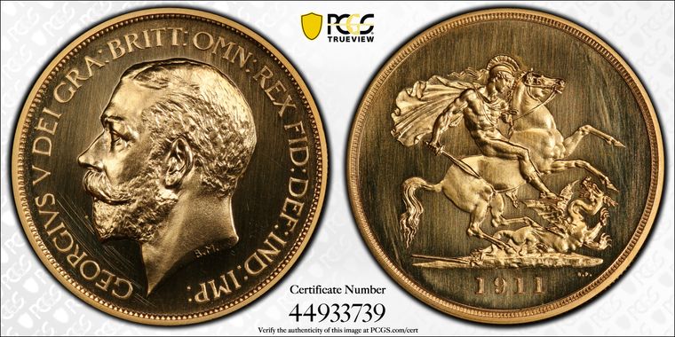 1911年 ジョージ5世 5ポンド金貨 (PCGS/PR65CAM）