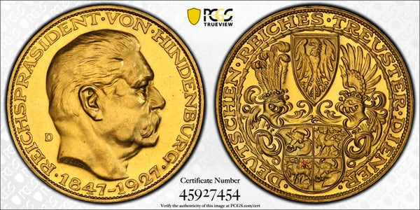1927年 ドイツ ヒンデンブルク大統領 生誕80周年記念金メダル(PCGS