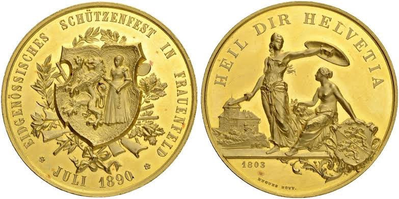 1890年 スイス 大型金メダル(NGC/ MS63DPL)