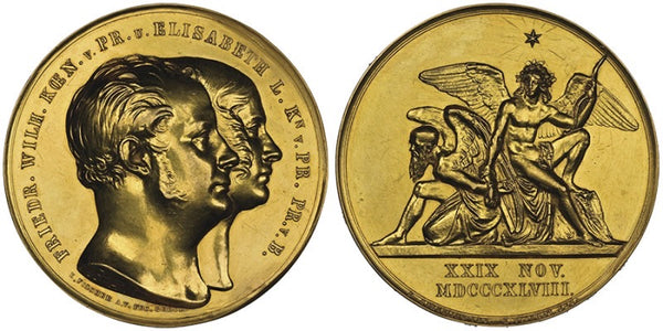 1840-1861年 プロイセン エリザベス・マクシミリアン 結婚25周年記念 30ダカット金貨(NGC/ AU DETAILS)