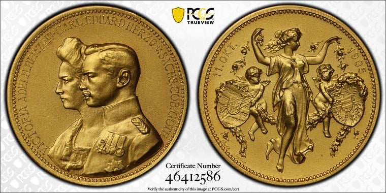 1905年 ドイツ ザクセン=ゴータ家 結婚記念6ダカット金メダル(PCGS/SP67)