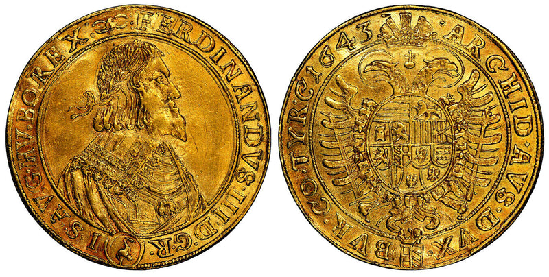 1643 オーストリア フェルナンド3世10ダカット金貨（NGC/DETAIL）