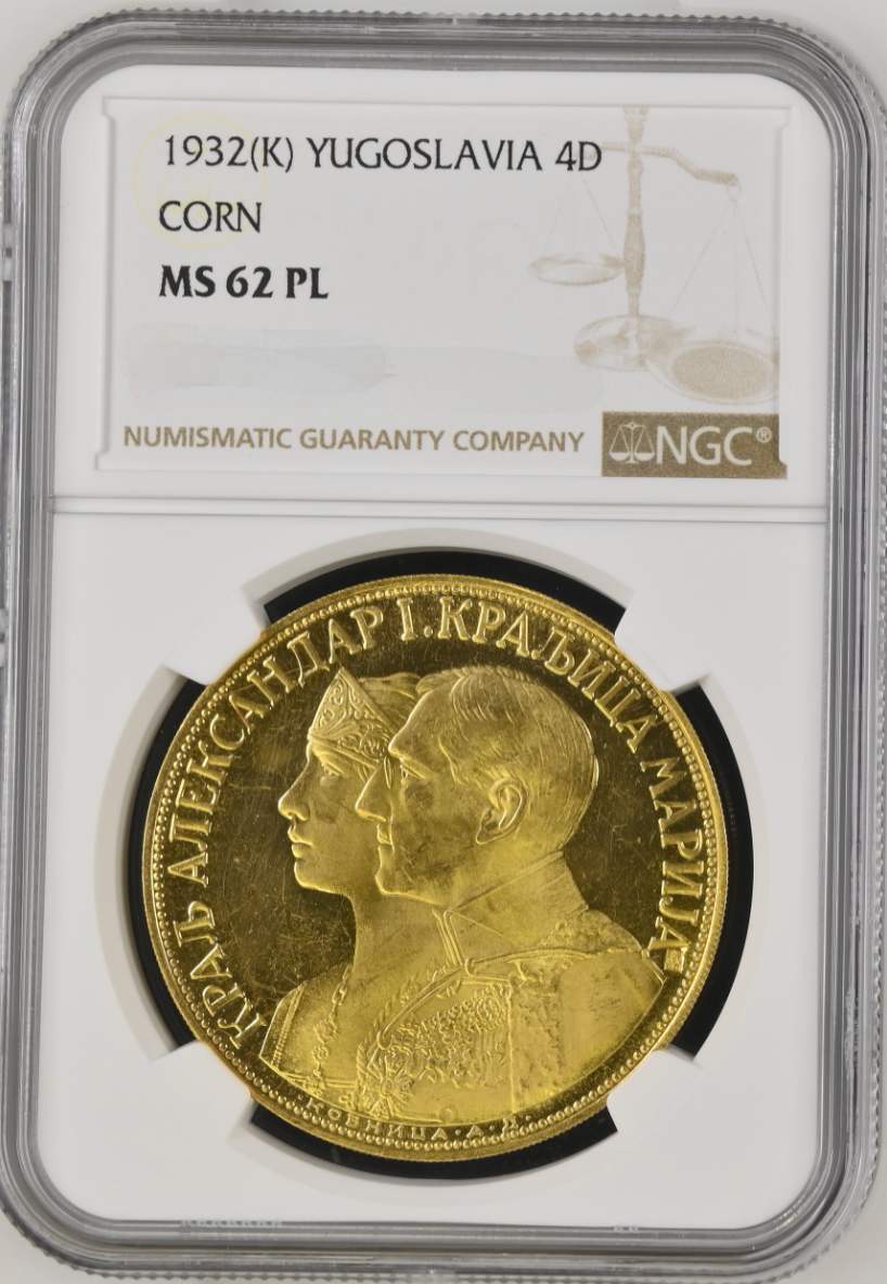 1932年ユーゴスラビア アレクサンダル1世4ダカット金貨(NGC/MS62PL