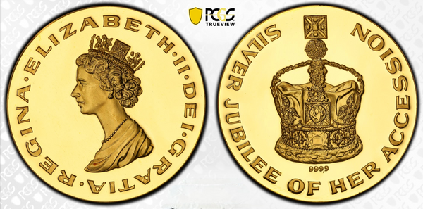 ND(1977)イギリス エリザベス女王2世即位25周年 記念金メダル(PCGS/SP65)