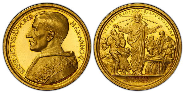 1919年 バチカン市国 ベネディクト15世 16ダカットサイズ金メダル(PCGS/SP64)