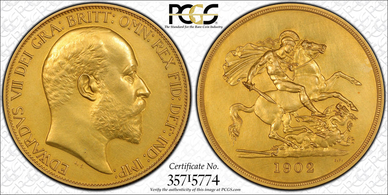 1902年 エドワード7世 5ポンド金貨(PCGS/PR63)