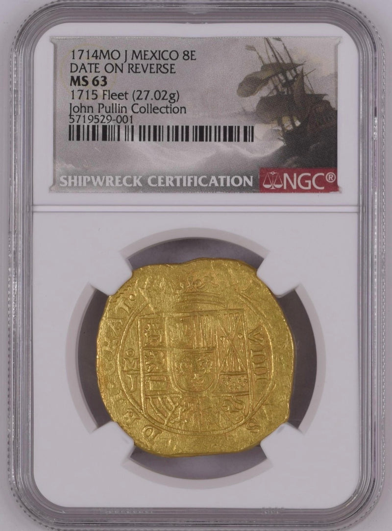 1714年 メキシコ 8エスクード金貨 John Pullin Collection COBコイン(NGC/MS63)