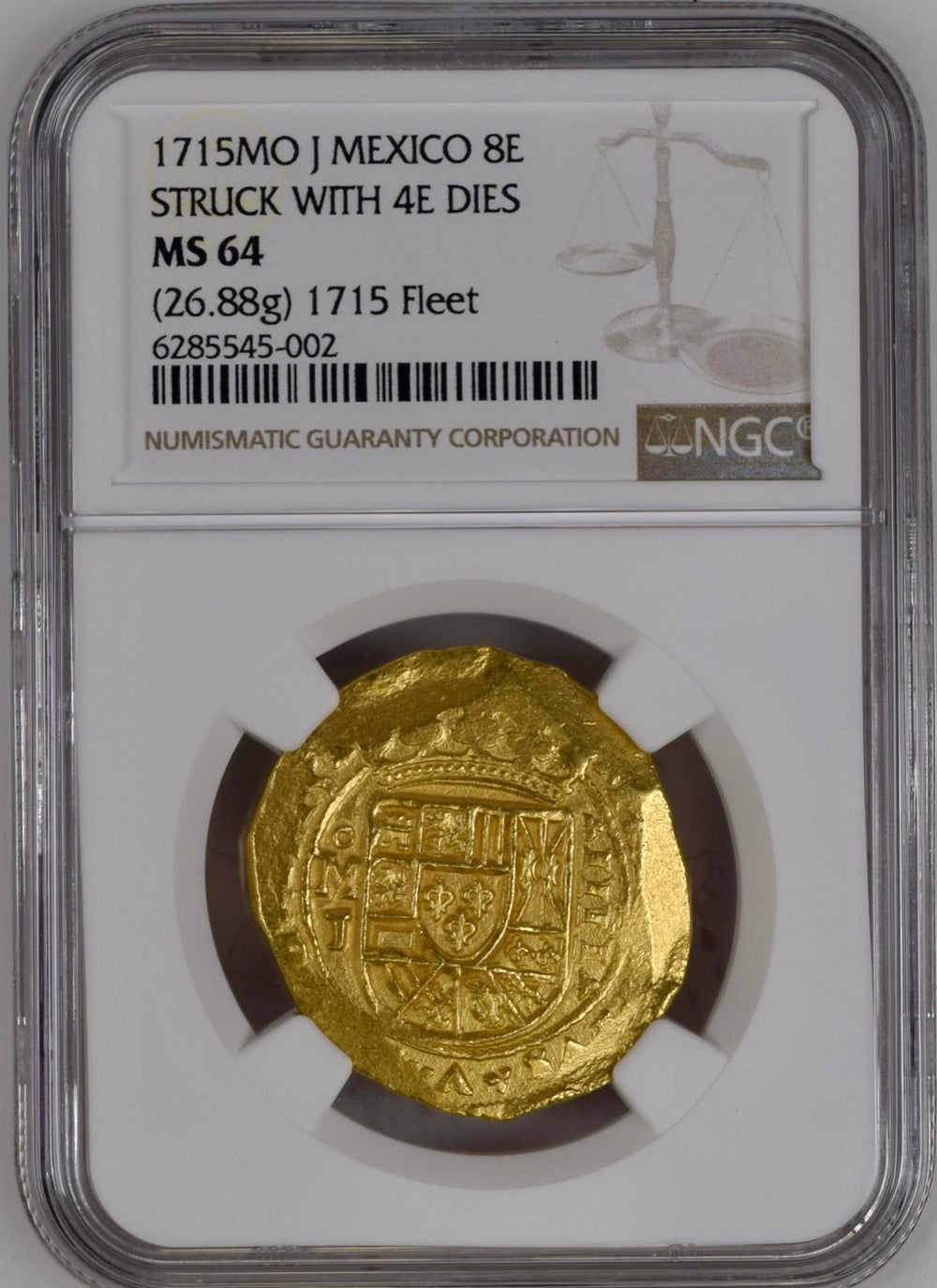 1715年 メキシコ8エスクード金貨 “沈没船金貨” COBコイン(NGC/MS64) – cocoin.jp