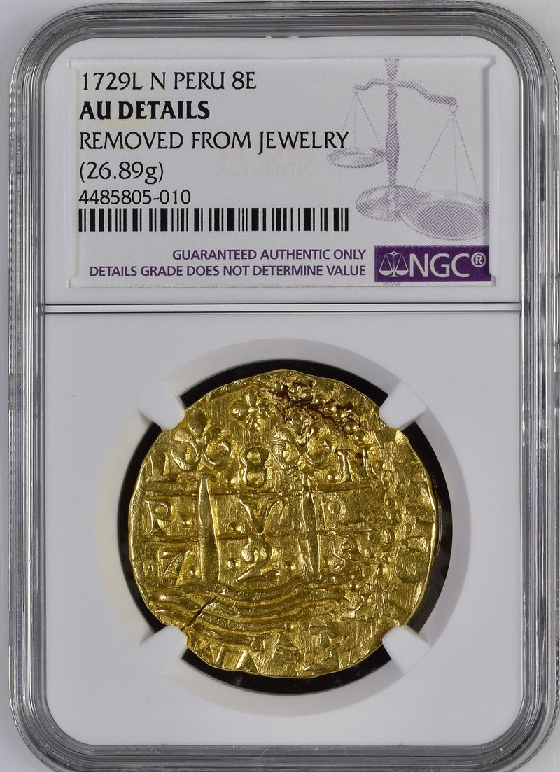 1729年 ペルー８エスクード金貨(NGC/AU DETAILS)