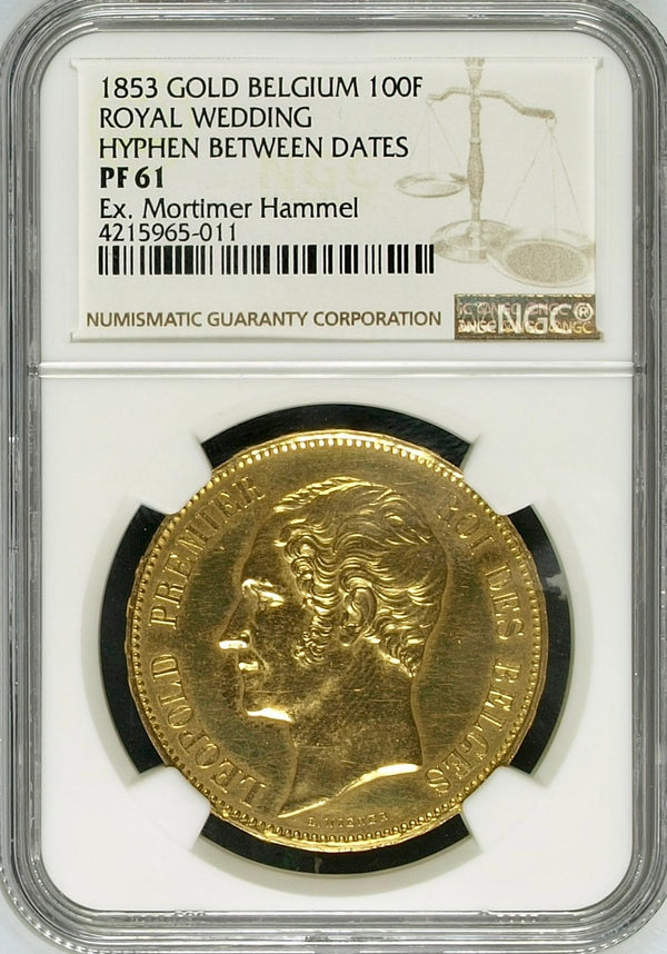 1853年 レオポルト2世 成婚記念 100フラン金貨(NGC/ PF61)
