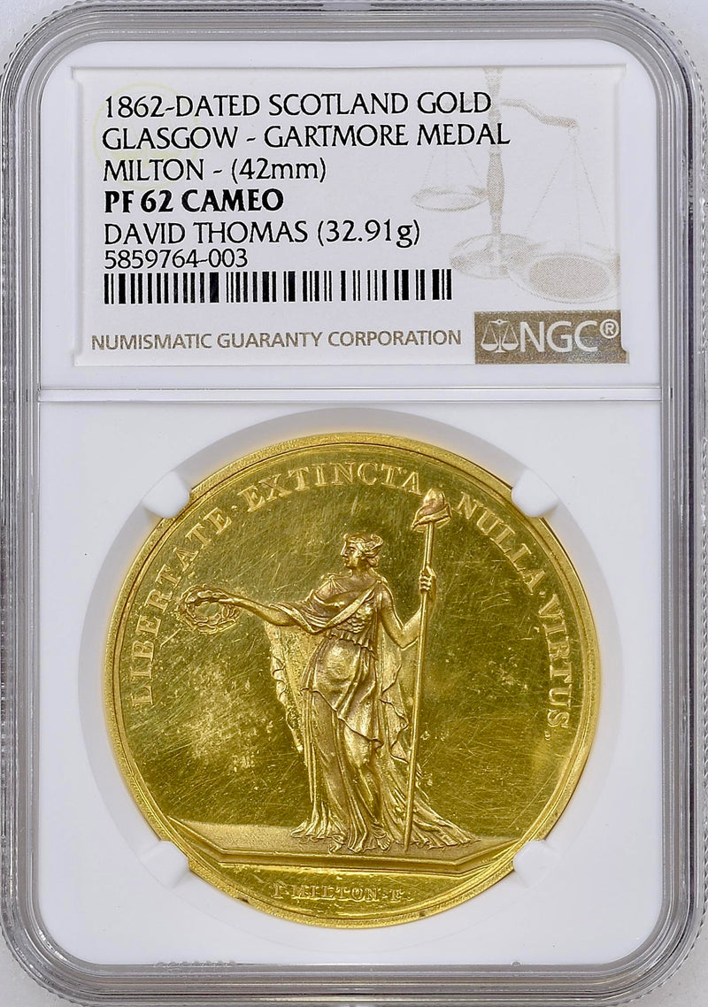 1862年 スコットランド グラスゴー大学ガートモア金メダル(NGC/PF62 CAMEO)
