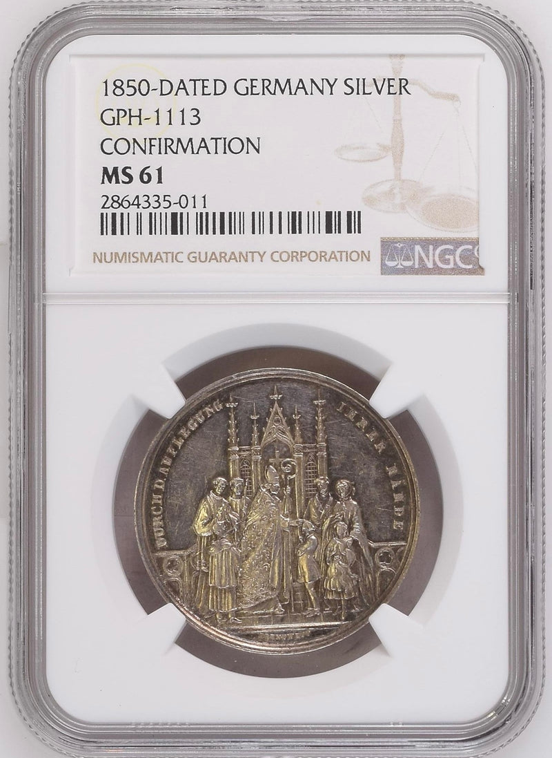 1850年 ドイツ キリスト教堅信式 銀メダル(NGC/MS61)