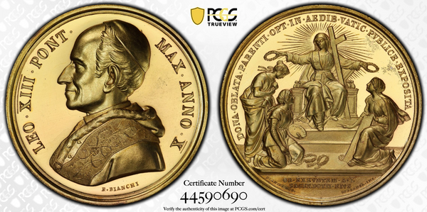 1887年イタリア レオ13世司祭職50周年記念ギルトコイン(PCGS/SP65)