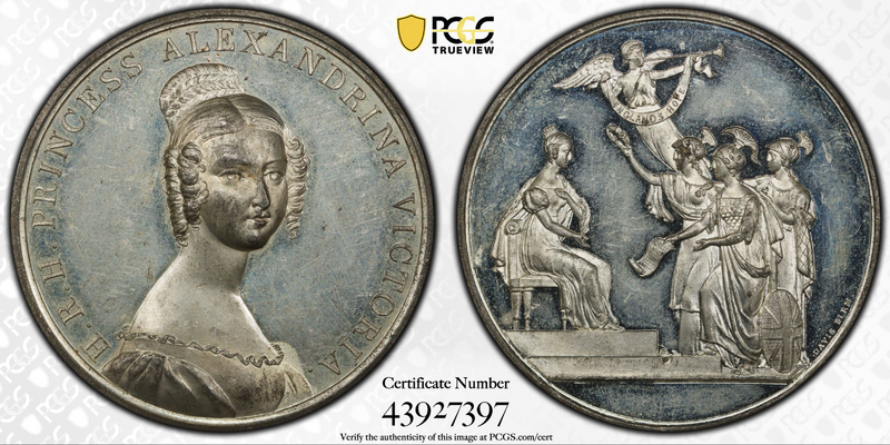 1837年イギリス ヴィクトリア女王ホワイトメタルメダル(PCGS/SP63)