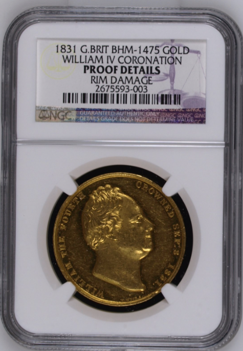 1831年 ウィリアム4世 戴冠記念金メダル(NGC/ PROOF DETAILS)