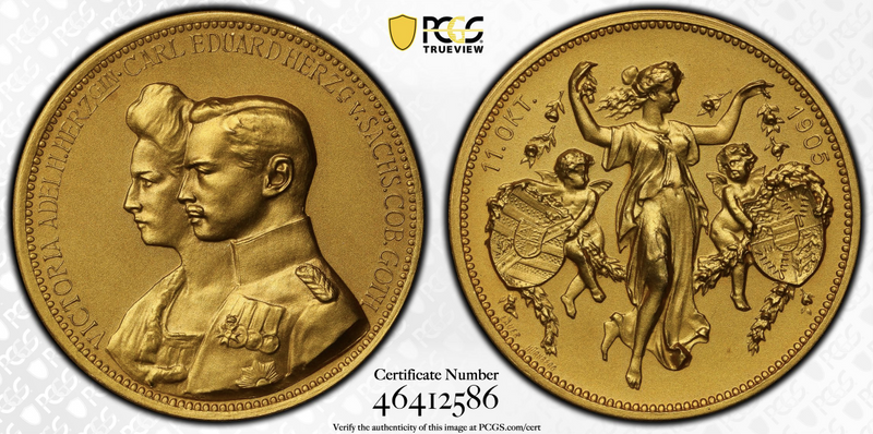 1905年ドイツ アデルハイト 成婚記念6ダカット金貨(PCGS/SP67)