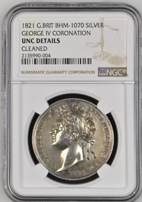 1821年 イギリス ジョージ4世戴冠記念銀メダル（NGC/UNC Details）