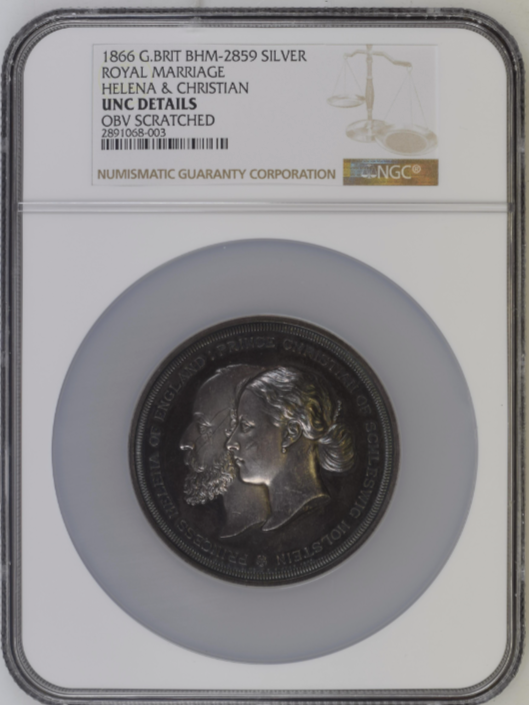 1866年 イギリス ヘレナ王女成婚記念銀メダル(NGC/UNC Details)