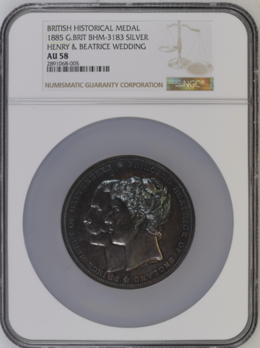 1885年 ヘンリー＆ベアトリス王妃 結婚記念大型銀メダル(NGC/AU58)
