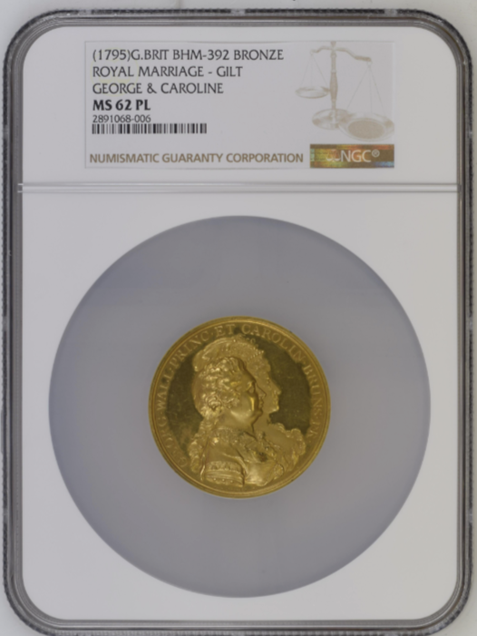 1795年イギリス ジョージ4世・キャロライン ロイヤルマリッジ ギルトコイン(NGC/MS62PL)