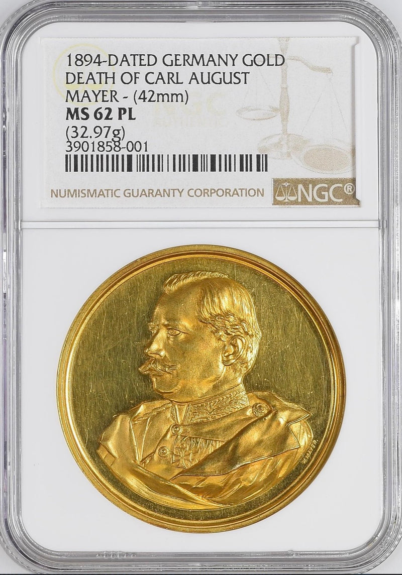 1894年 カール・アウグスト追悼記念9.5ダカット金メダル(PCGS/MS62PL)