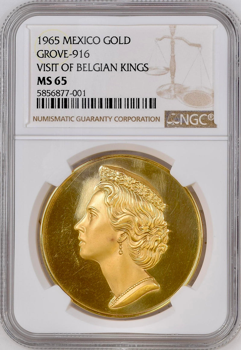 1965年 ベルギー国王 メキシコ訪問記念金メダル(NGC/MS65)