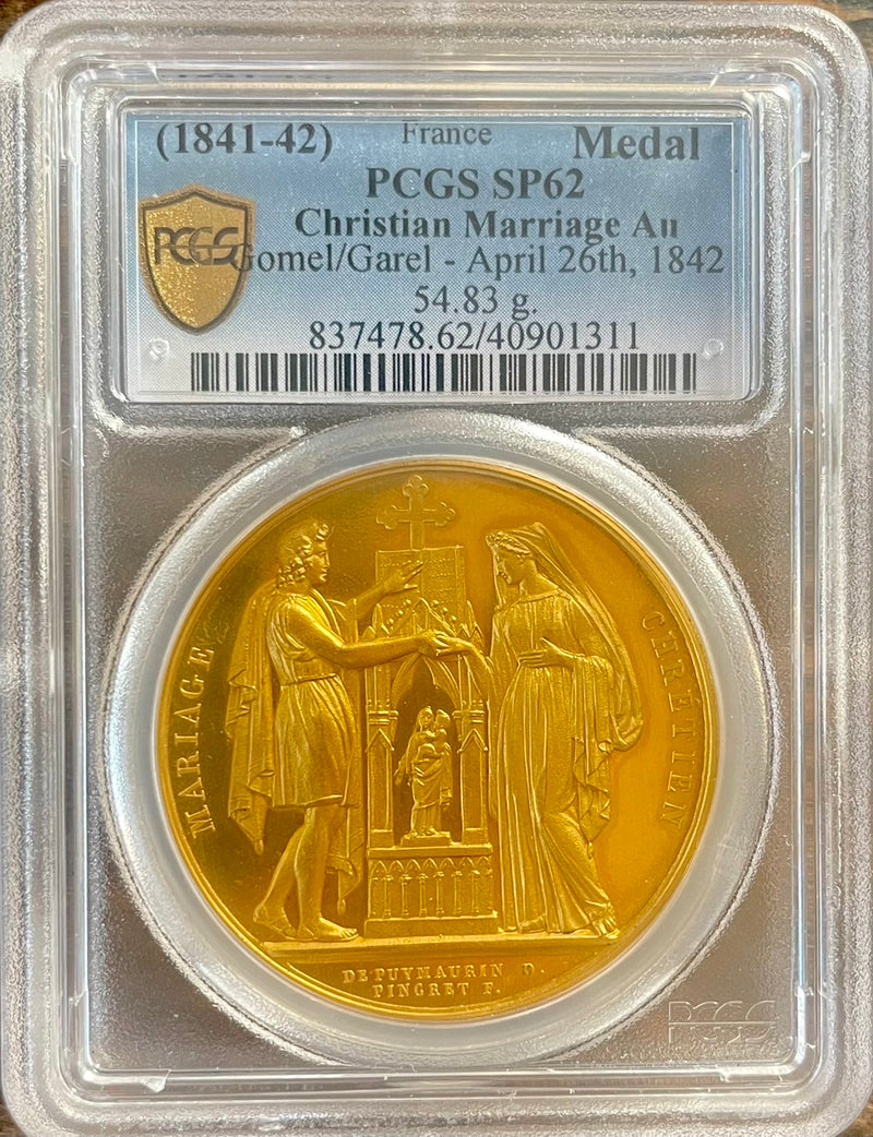 1842年 フランス キリスト教結婚記念 金メダル (PCGS/SP62)