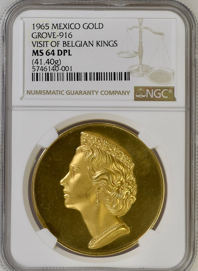 1965年 ベルギー国王 メキシコ訪問記念金メダル(NGC/MS64 DPL)