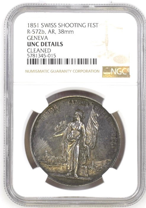 1851年 スイス 射撃祭記念銀メダル(NGC/UNC DETAILS CLEANED)