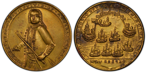 1739年 エドワード・バーノン提督 金メッキメダル PCGS/AU DETAIL