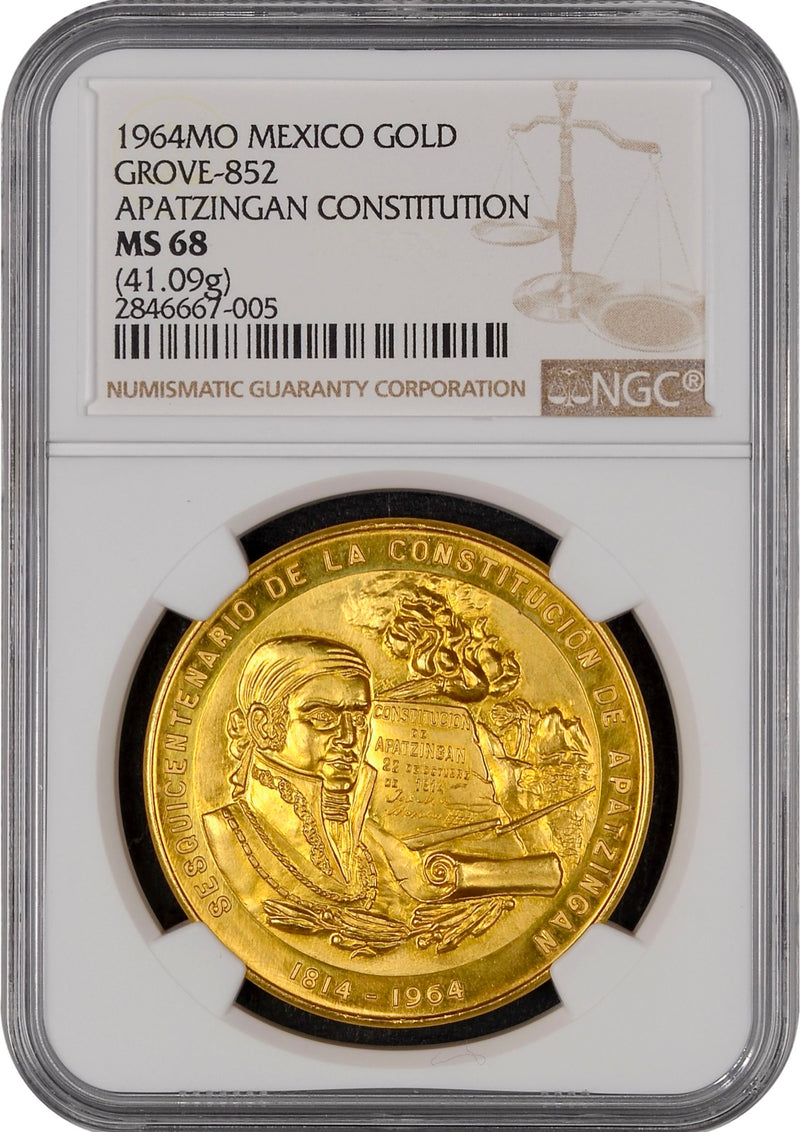 1964年 メキシコ アパチンガン憲法採択150周年記念 金メダル PCGS/MS68